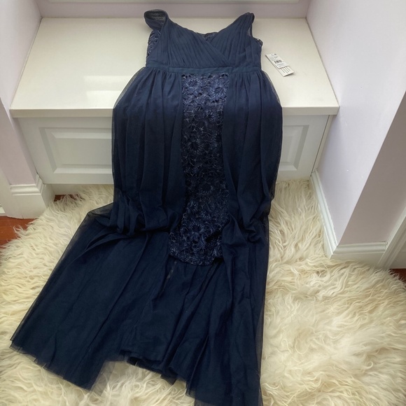 AIDAN MATTOX Womens Navy Sleeveless Below The Knee A-Line Evening Dress - Picture 2 of 14